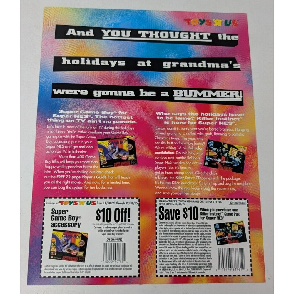 Toys R Us Super Nintendo NES Killer Instinct Display Flyer Promo Promotional VTG